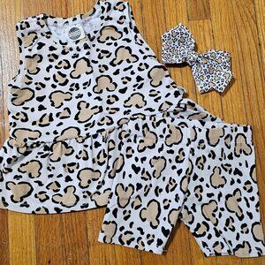 Hayden and Grant Baby Girl Leopard/Cheetah Tank, Shorts and Hairbow Set 18-24M